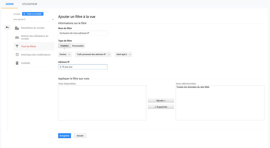 Filtre IP Google Analytics