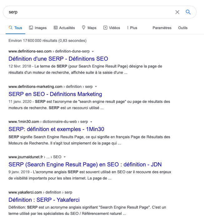 SERP 1 Definition SERP
